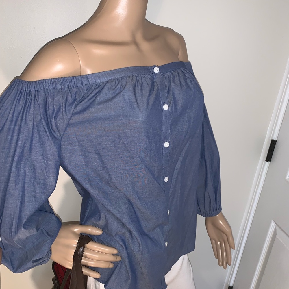 Off the shoulder blue Merona button up blouse